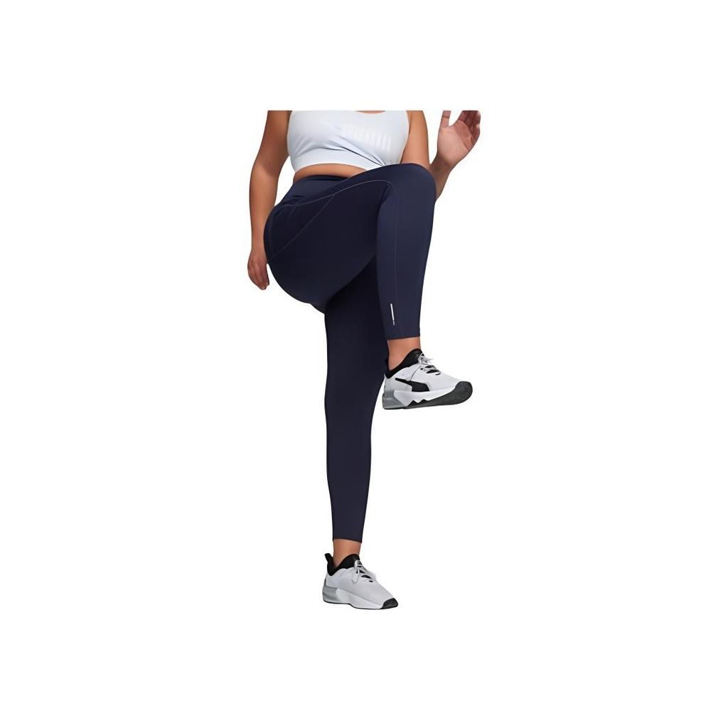 PUMA High Waist Running Fitness Training Solid Color Nine Point Sports Pants Women bottoms Navy-Blue 520267-06