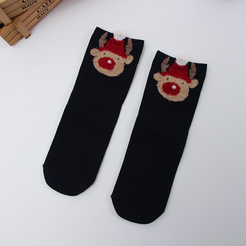 Women's Mid-Calf Cartoon Striped Socks with 3D Ears - Christmas Style