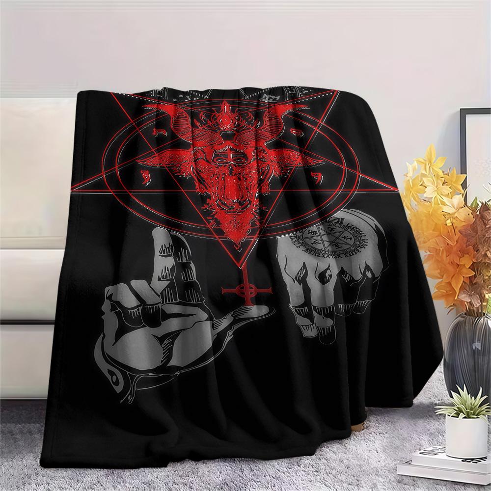 1PC Satan Print FlAannel Blanket, High quality Comfortable for All Seasons, Home Decor, Warmth and Comfort