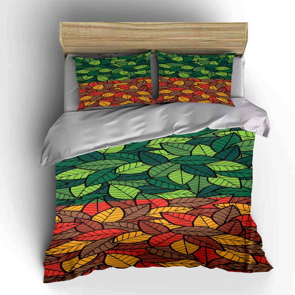 Multicolored overlapping leaf pattern. Bedding sets Duvet cover sets Duvet covers Pillowcases(1*Duvet Cover 2*Pillowcases without duvet insert)