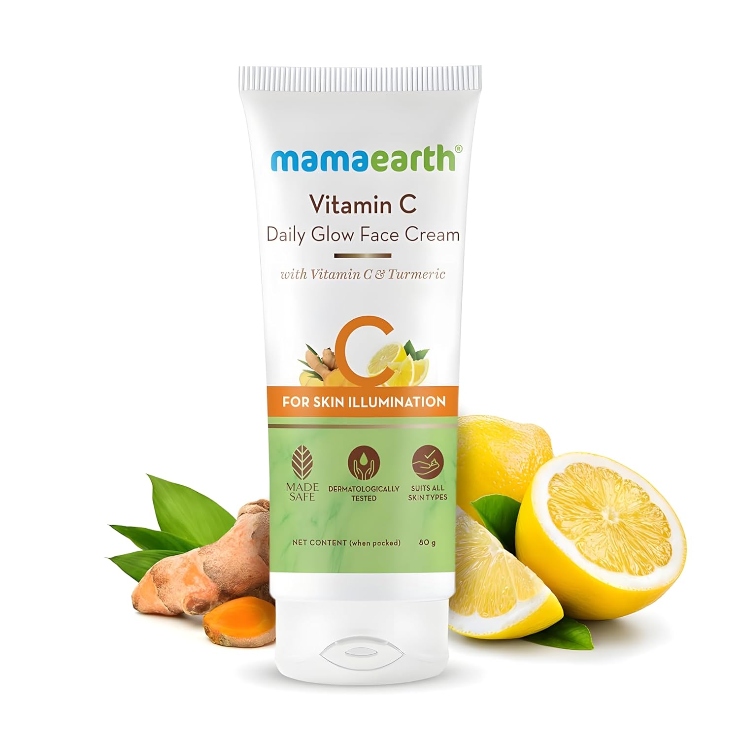 

Крем для лица Mamaearth Vitamin C Glow с куркумой для сияющей кожи – 80 г Увлажняющий крем для сияющего ровного тона