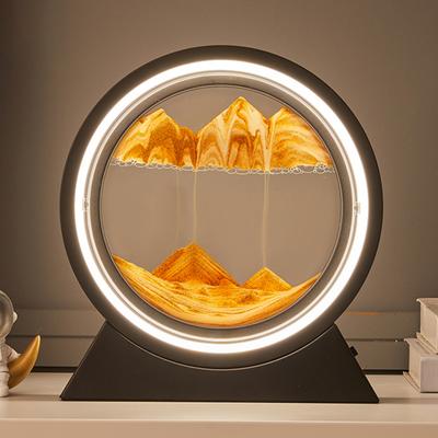 Rörlig Sandkonst Skrivbordslampa Kvicksandsbild 3D Djuphavs Sandlandskap i Rörelse Flödande Sandmålning LED-Ljus Hem Kontor Skrivbordsdekoration