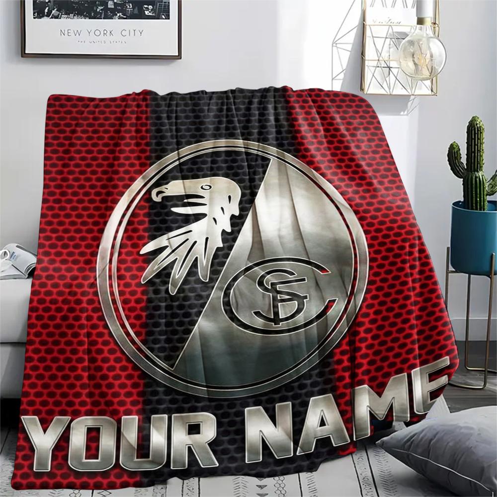 1PC Custom Name SC Freiburg Patterned Flannel Blanket Suitable For All Seasons for Home Decor Warmth and Comfort Gifts Holiday Present