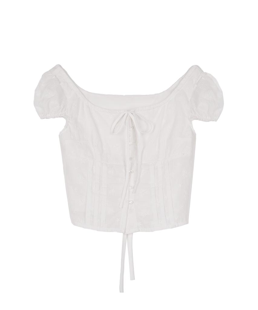 HIGH SCHOOL DISCO Flower Embroidered Crop Blouse White