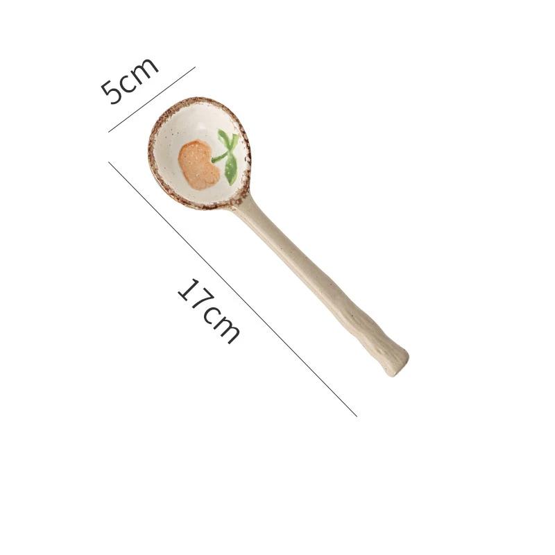 Japanese Style Ceramic Small Soup Spoon, Stoneware Spoon, Long Handle Spoon, Household Cute Creative Rice Spoon KitchenTableware