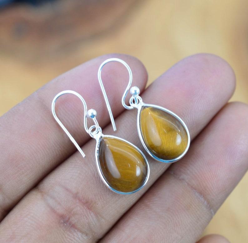 Solid 925 Sterling Silver Tiger Eye Gemstone Handmade Designer Earring Boho Earrings gift For Her