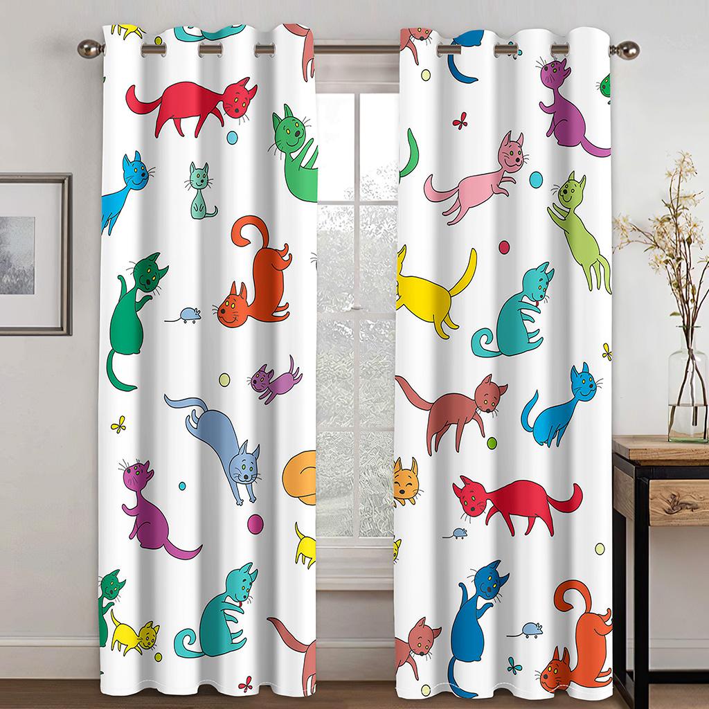 Levné Kreslené Vtipné Kočky Vlastní Dětské 2 Kusy Doprava Zdarma Tenké Závěsy do Obývacího Pokoje Ložnice Dětské Okenní Závěsy