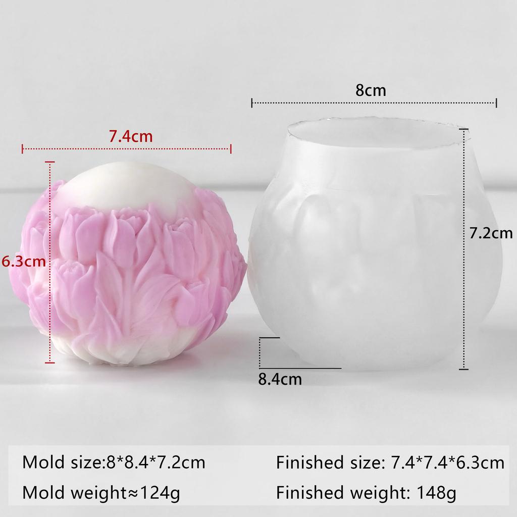 Tulip Flower Ball Candle Mold Floral Sphere Silicone Mold DIY Aromatherapy Wax Plaster Diffuser Stone Home Decor