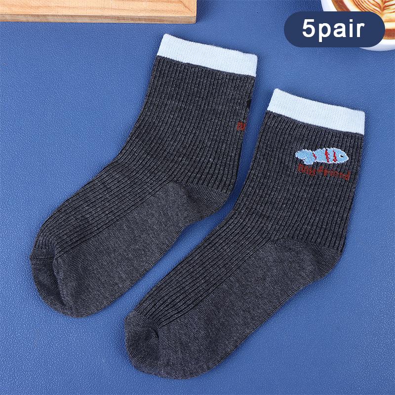 1/5Pairs Women S Cute Cartoon Korean Fashion Winternew Mid-Calf Kawaii Socks With Cat And Fish Prints Loose Socks For Student 1