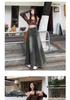 Plus Size Retro American-Style A-line Denim Skirt with Frayed Hem, High Waist, and Slimming Fishtail Design