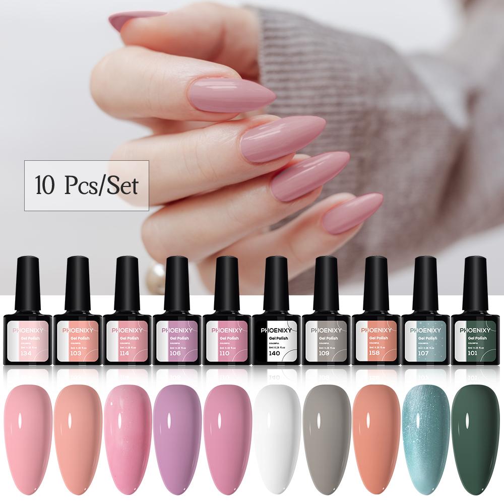 

PHOENIXY 10Pcs/Set Mutilcolor Gel Polish Set Glitter Semi-Permanent UV Gel Nail Polish Hybrid Varnish Nail Gel For Nails Manciure Design set 5