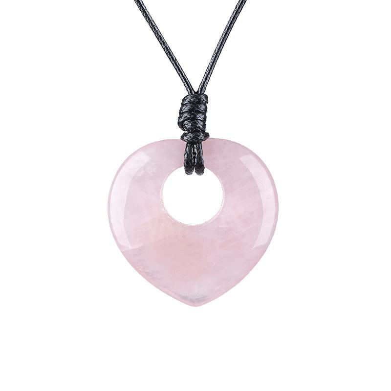 

1pc 40mm Natural Hollowed Heart Shape Pendant Amethyst Tiger Eye Stone Healing Crystals Sweater Charms with Rope String