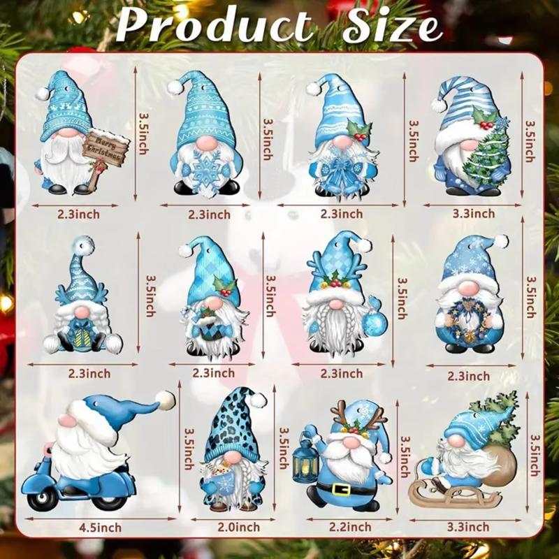 12/24pcs Wooden Christmas and Winter Blue Dwarf Decorations - Perfect for Christmas and Outdoor Holiday Parties