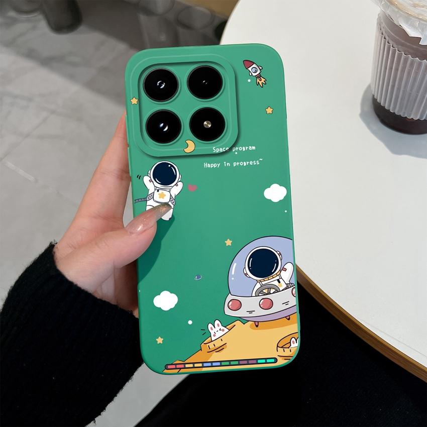 Cute Moon Astronaut Phone Case For Xiaomi 17 15 15T 14 14T Pro Poco C71 C75 M7 M8 F7 F8 Casing Soft Liquid Silicone Anti Slip Shell  For Xiaomi Covers