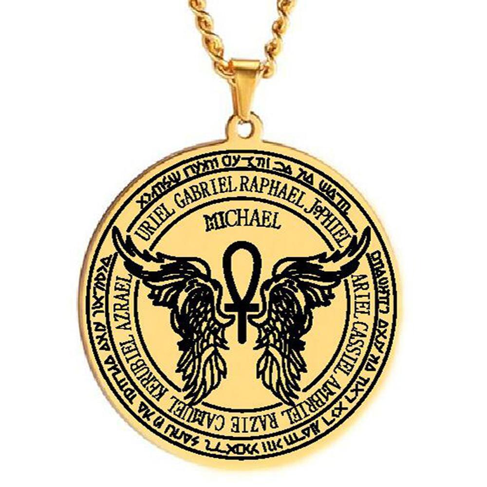 12 Guardian Angel Medal Wings Ankh Life Force Stainless Steel Pendant Necklace