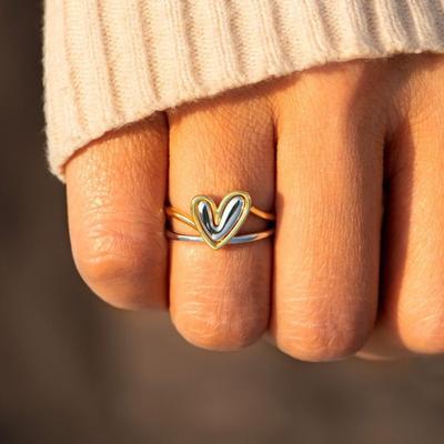 Women Ring with Greeting Card Irregular Personality Mother's Day Gift Hollow Love Heart