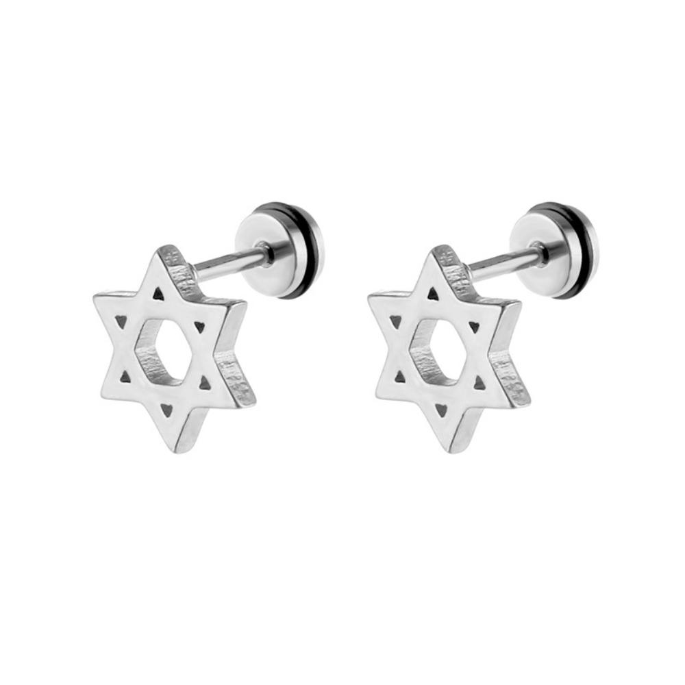 1 Pair Satin Star of David Screw Back Stainless Steel Stud Earrings for Men Women Ear Piercing Jewelery Valentines Couple Gifts