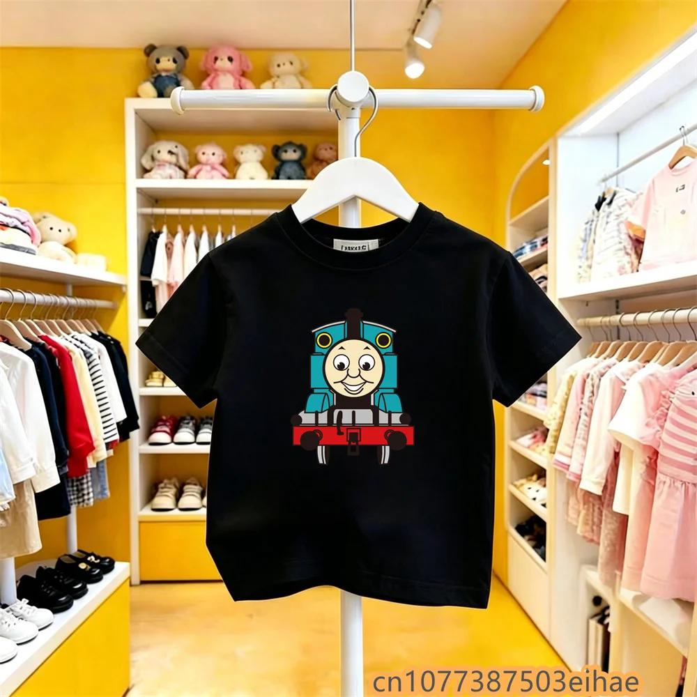 Pure Cotton Kids Tshirt Thomas Train Cartoon Print Short Sleeve Summer Y2K Cute Fun Trendy Design Skinfriendly Daily Outfit