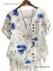 Women's Summer Retro Print Loose Cotton-Linen Short Sleeve Casual T-Shirt