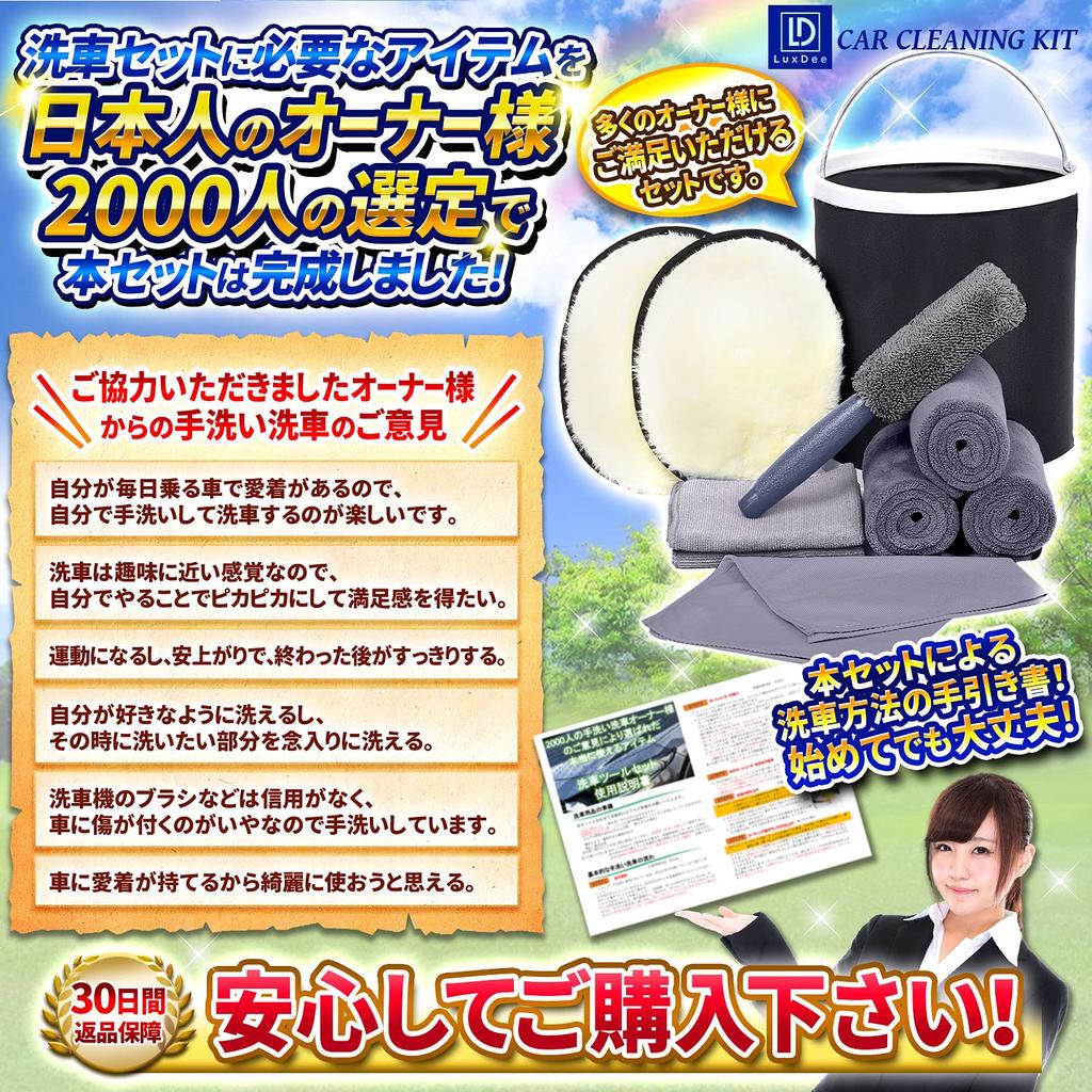 LuxDee Car Wash Kit for Small Cars and Motorcycles 3 Microfiber Wiping 3 Pig Bristle Car Wash 2 Shearling 2 Wax 1 Window Cleaning 1 1 Wheel and