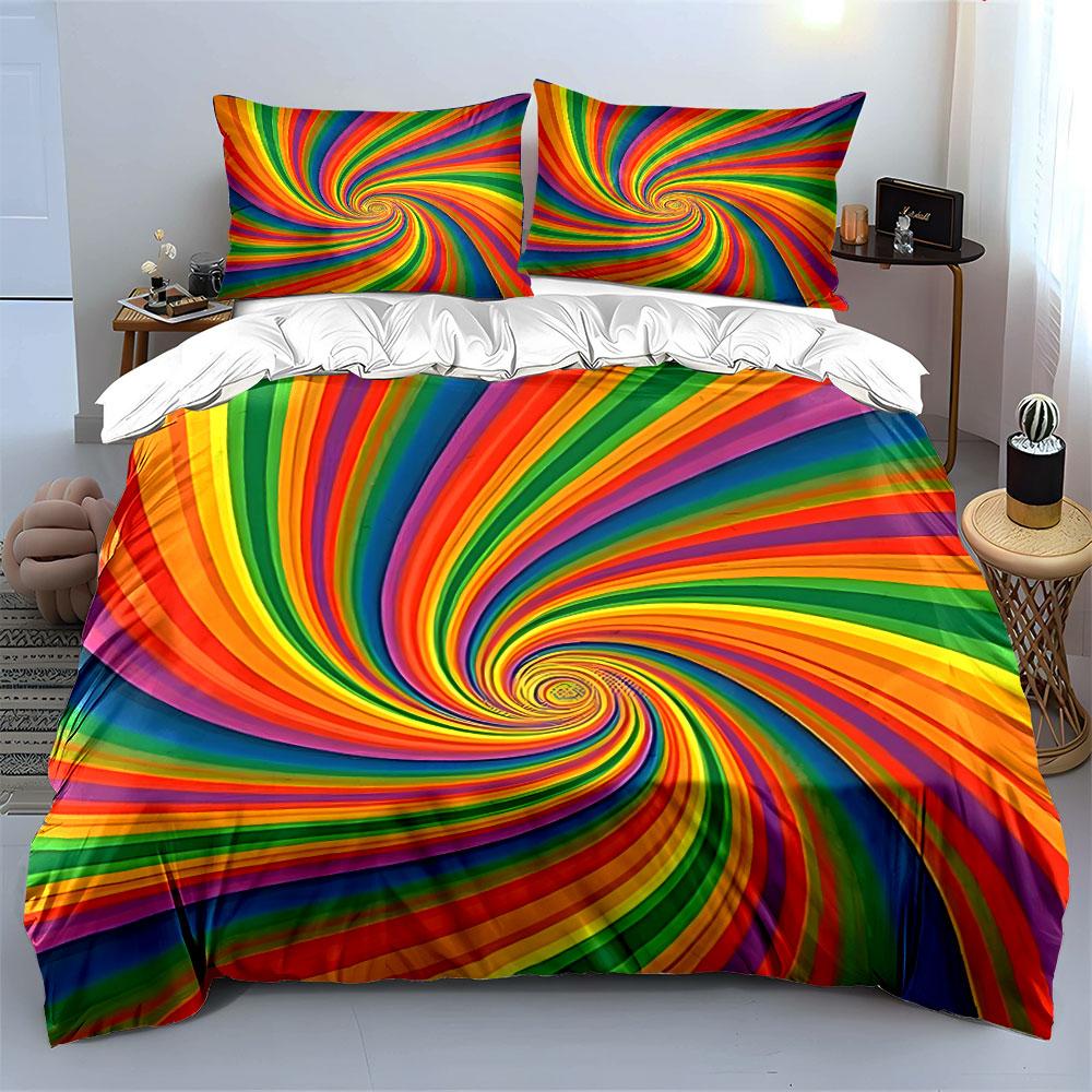Colorful Spiral Art Set Decor Bedding Set with 1 Duvet Cover 2 Pillowcases Single Double King Queen, Gift