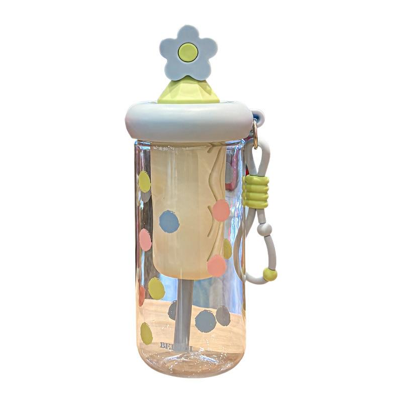 Water bottle summer plastic cup cup lifting rope portable water cup student cute straw cup cartoon cute plastic cup