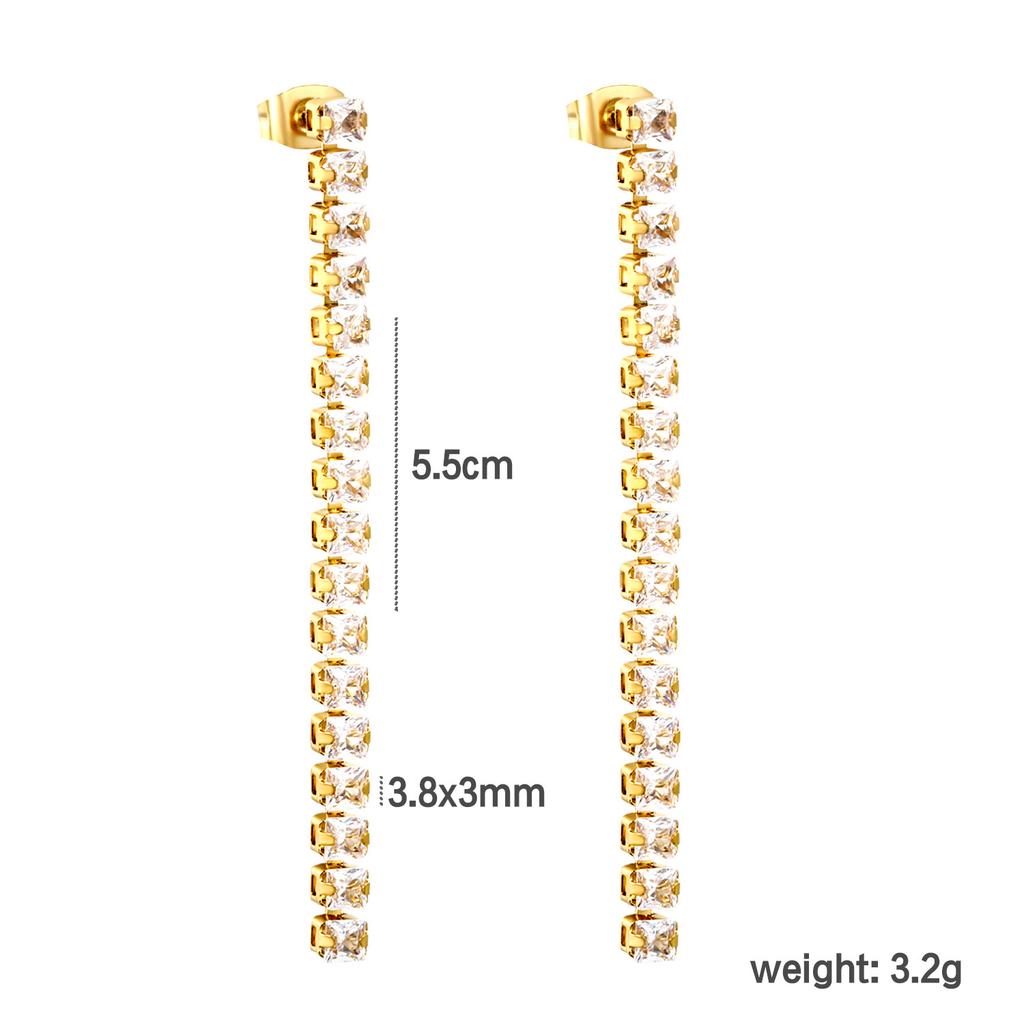 Fashionable And Luxurious Round Colorful Zircon Fringe Earrings With Exquisite Chain Accessories Versatile Ear Jewelry