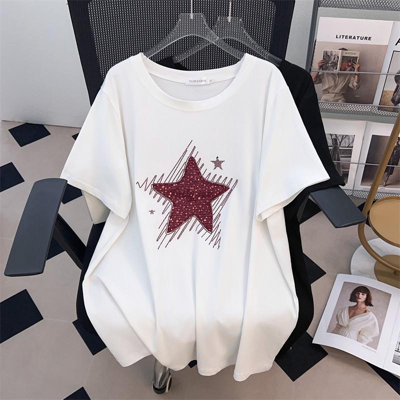 Plus Size Slimming Loose Mid-Length Round Neck Short-Sleeve T-Shirt for Women (Sizes 200-350 jin)