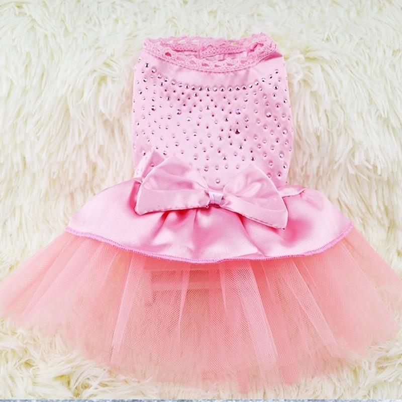 Dog Pet Wedding Dress Puppy Princess Rhinestones Bowknot Lace Skirt Clothes