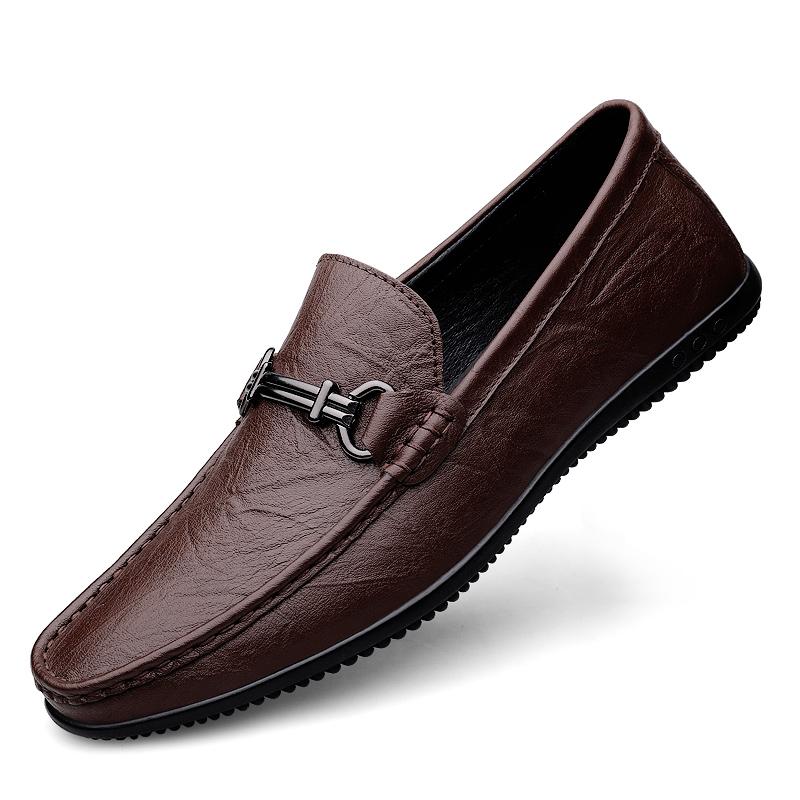 Fashion Fashion Metal Buckle Loafers High Quality Men Comfortable Dress Shoes Breathable Male Business Flats Office Casual Leather Shoes