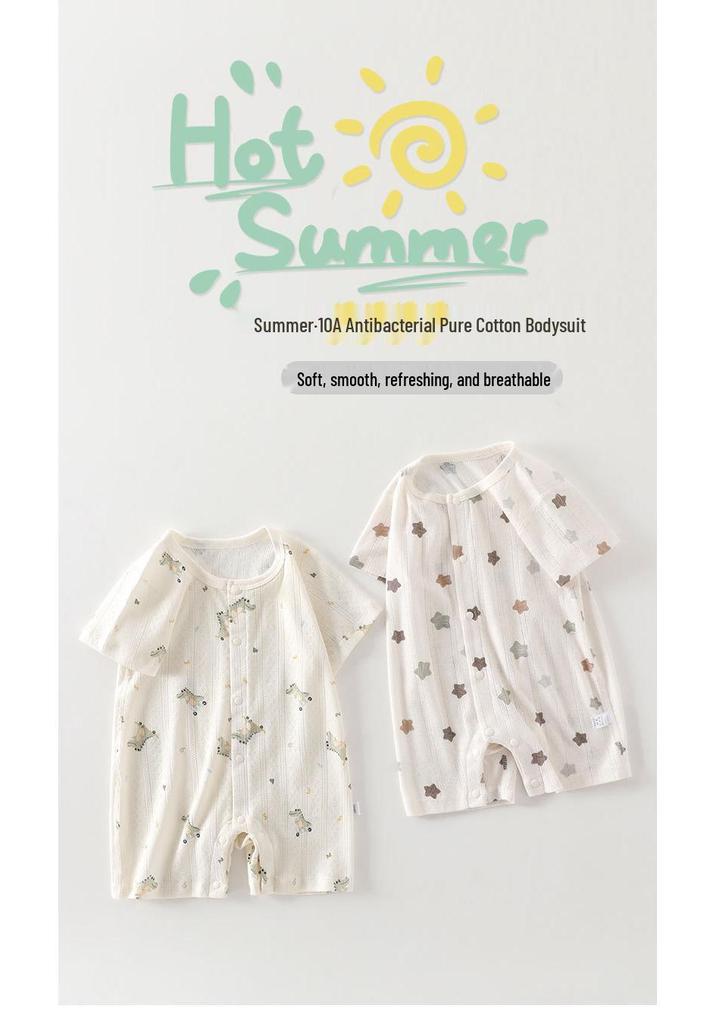 Unisex Antibacterial Cotton Summer Baby Rompers - Short Sleeve Newborn Jumpsuits