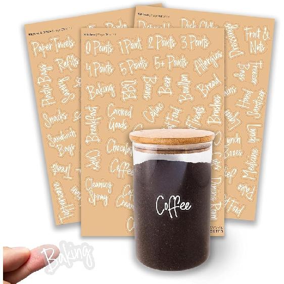 White Pantry Labels for Containers, 385 Preprinted Household Organizing Stickers and Kitchen Food Storage Container Labels White Script Pantry Label