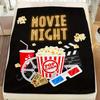 Movie Night Film Reel Popcorn Flannel Blanket, Plush Soft 100% Polyester Cinema Theme for Home Theater Camping Couch Gift