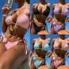 2 Piece Women 3D Rose Flower Bikini Set Smocked Textured Triangle Halter Tie Side Solid Color Sexy Push Up Beach Vacation Bathing Suit