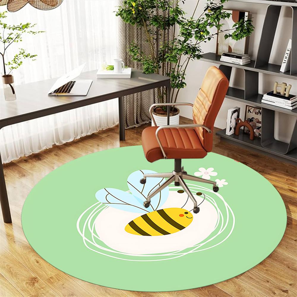 1pc Bee Flower Round Chair Mat Area Rug - Non-Slip, Floor Mat for Office, Bedroom, and Indoor Decor C1125506