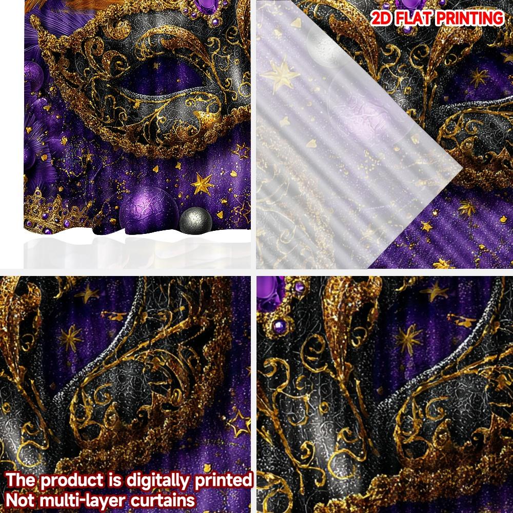 2D flat printing 2pcs Curtain Window Curtains Mardi Gras Mask and Crowns Digital Printed Polyester Drapes Family Party