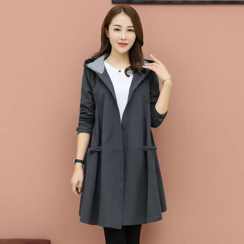 

Женская одежда большого размера, теплая ветровка с длинным рукавом, шерстяное пальто большого размера на весну и осень XXL серый