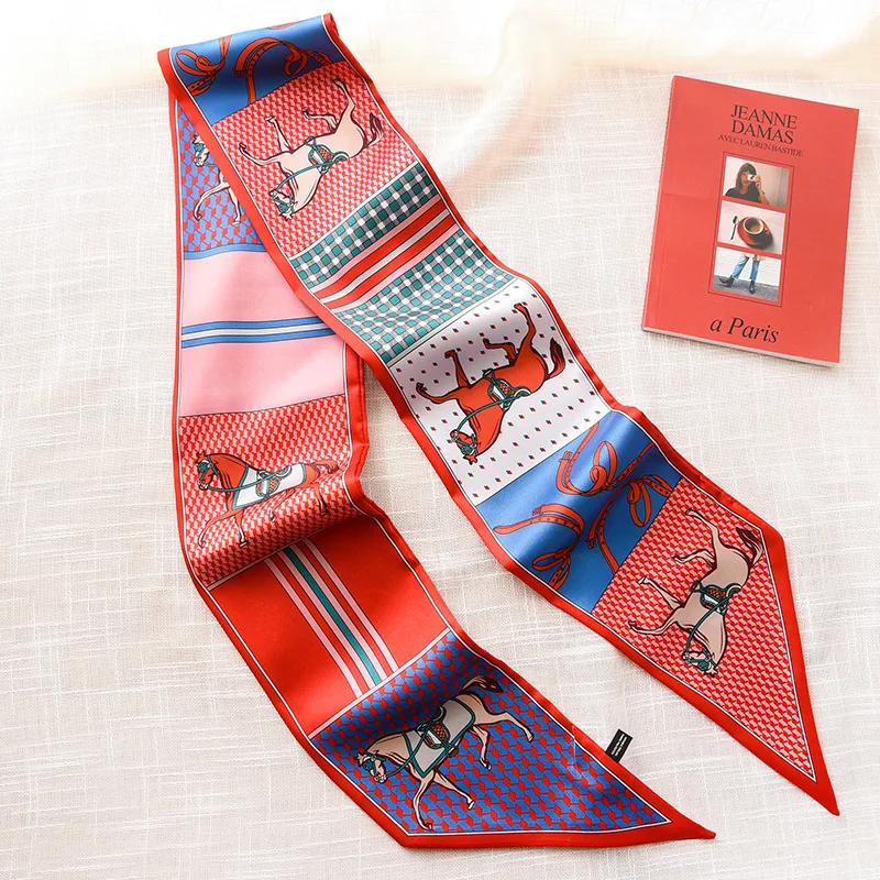 Long Silk Scarf Bag Tie Lady Neck Skinny Scarves Hairband Foulard Horse Print Brand Lady Neckerchief Ribbon  Spring New