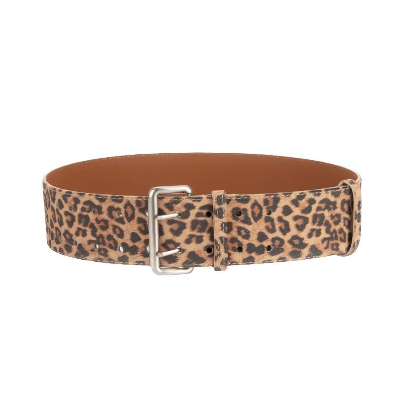 Leopard Leather Pattern Fashionable Belt Women's Alloy Pin Buckle Fashionable Versatile Pants Dress European and American Belt Women's Style