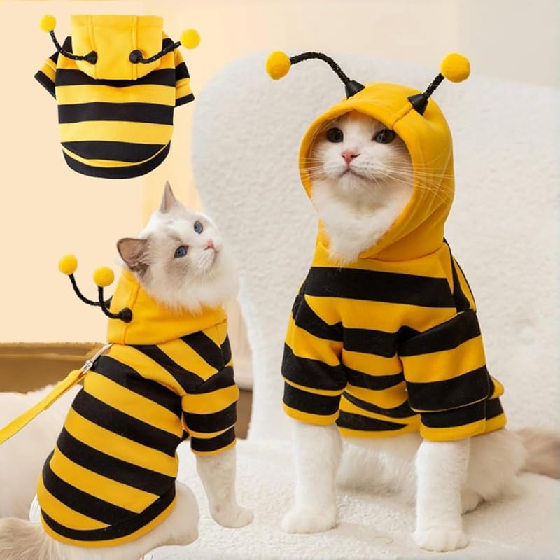 Selena Cat Bee Antennae Costume Hoodies Cute Bee Stripes Dog Kitten Puppy Pet Apparel (X-Small,Yellow&Black) X-Small
