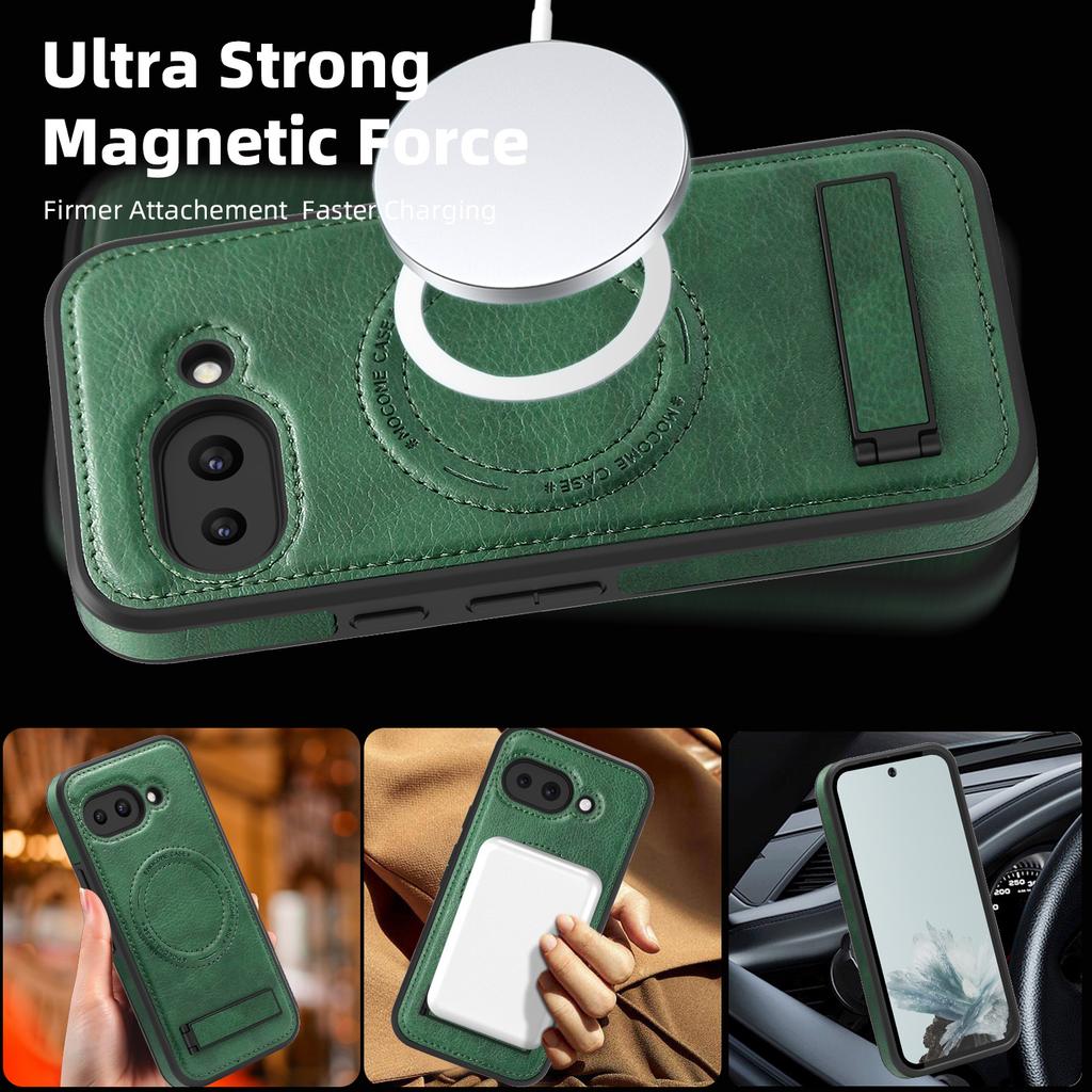 For Google Pixel 9a Magnetic Case Kickstand Leather Phone Back Cover