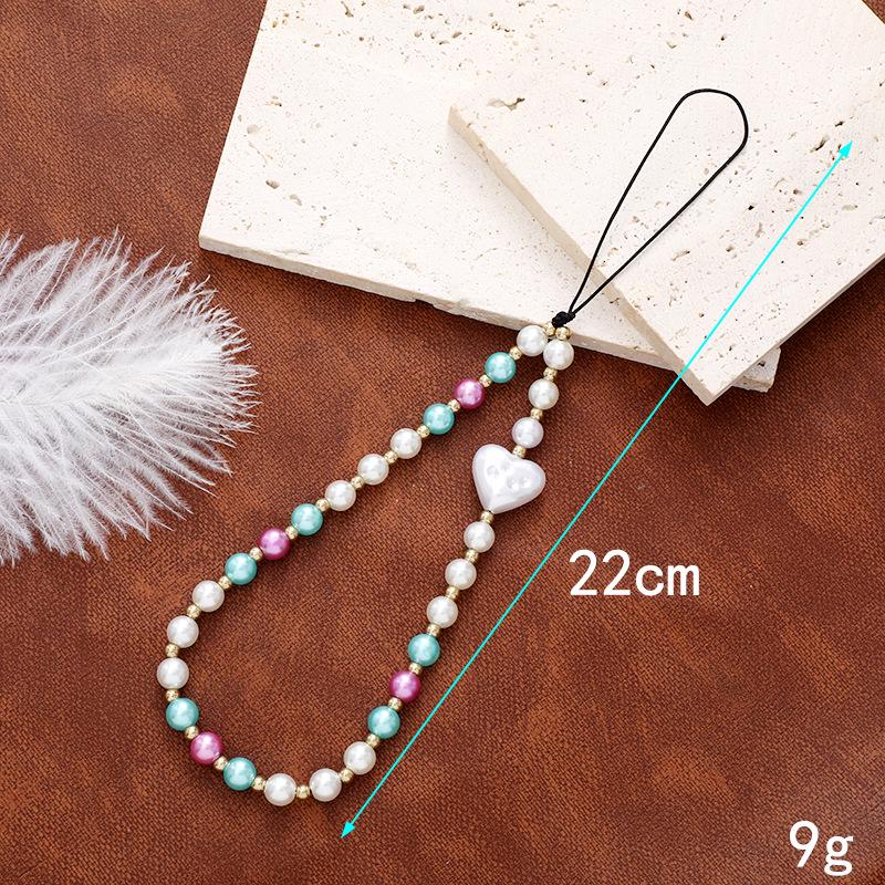 Korean Love Heart Beaded Phone Chain & Keychain Set for Women
