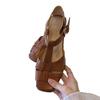 Sheepskin version~ French casual woven hollow bag head sandals women's retro thick heel pig cage shoes vacation style Roman shoes