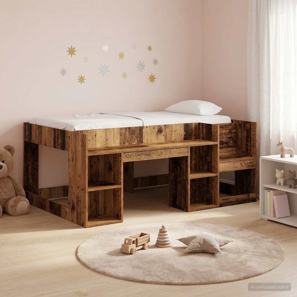 Kids Bed Frame with Storage Space Reclaimed Wood Look 80 x 160 cm