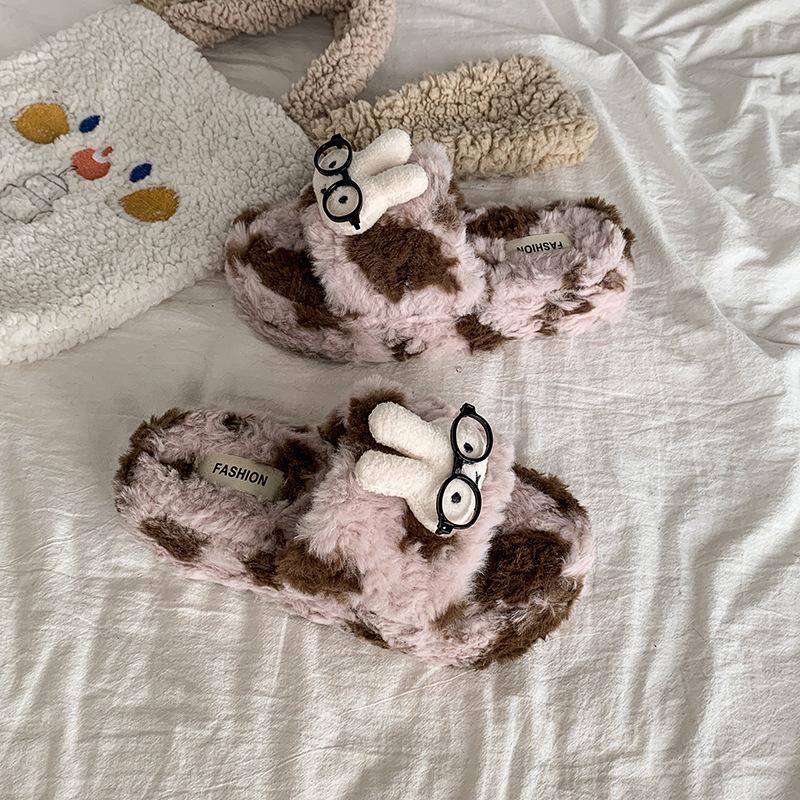 2025 New Cute Cartoon Fluffy Slippers Women's Autumn and Winter Home Indoor Non-slip Thick Bottom Student Dormitory Cotton Mop