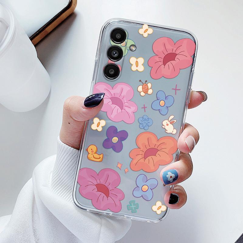 Transparent Case For Samsung Galaxy A24 A17 A16 A56 A55 A54 A06 4G Cover Cartoon Flowers Soft Clear Shockproof Funda Face Capa