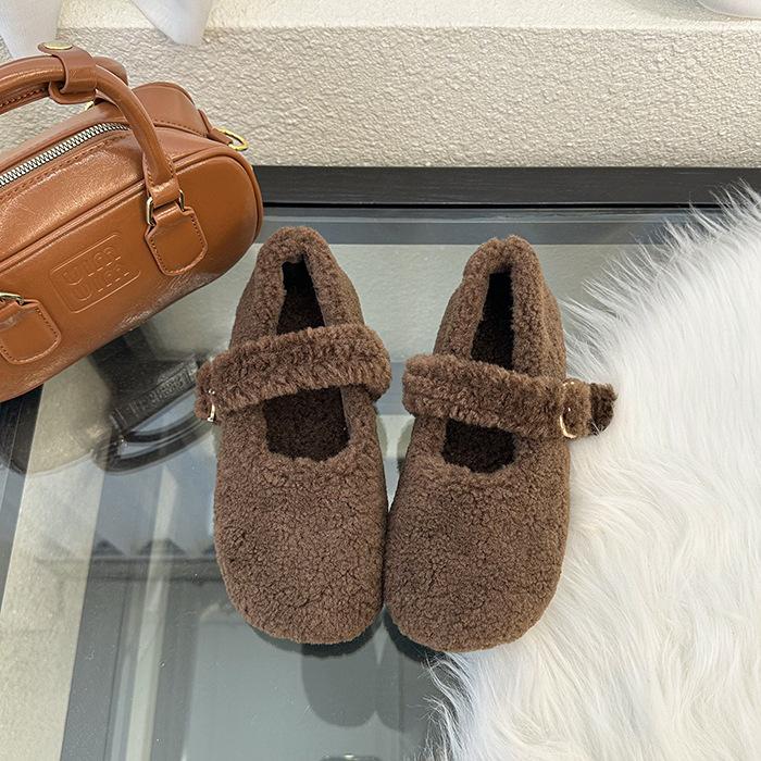 High-end foreign-style fluffy shoes for women to wear French new autumn and winter retro temperament flat-bottomed Mary Jane single shoes soft sole