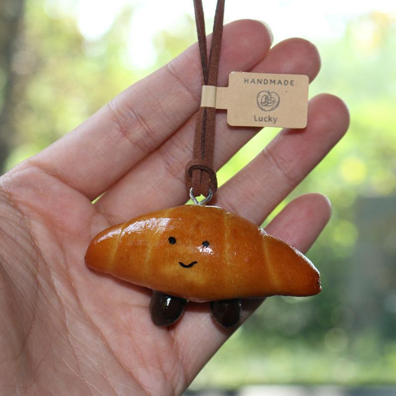 Lovely Bagel Alkaline Bread Pendant Cute Sweater Chain Pretzel Necklace Bag Hanging Car Interior Croissant Bag Accessory