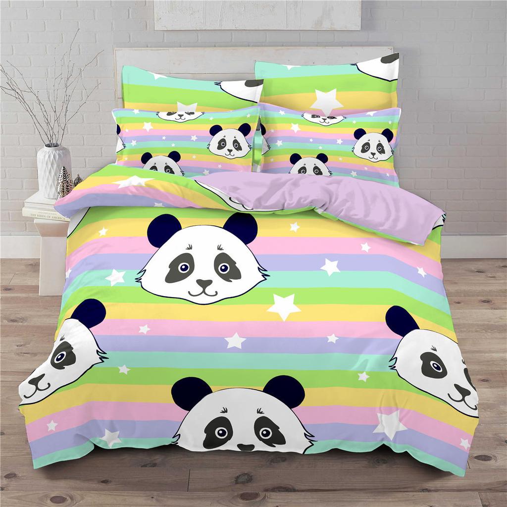 Leaf Panda Cute Bedding Bed Sets Boy Girl Bedroom Comforter Set Twin Size Cartoon Animal Duvet Cover Sets Kids Single 140X210Cm