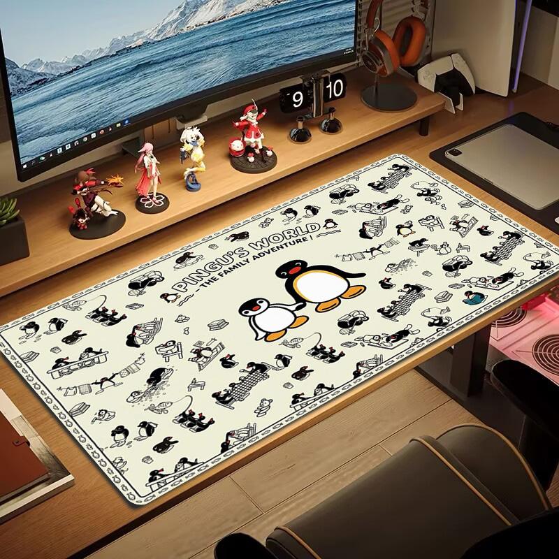 Pingu Cartoon Color Mouse Pad Large Gaming Table Cushion Non-slip Laptop Tablet Big Mousepad XXL Mat Mini PC Playmat With Lock edge